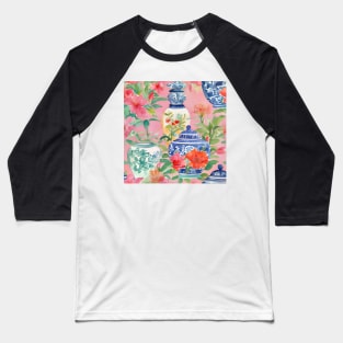 Preppy flowers and chinoiserie jars on pink Baseball T-Shirt